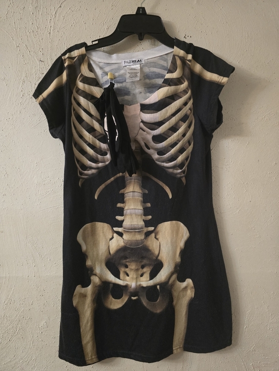 Faux Real Dresses & Skirts - Women’s Black Mini Dress with Skeletal Print
